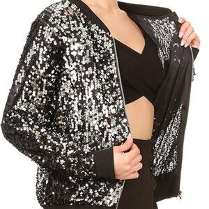 Anna-Kaci Womens Sequin Jacket Bomber Coat 1989 Slitter Outfit For Concert Party